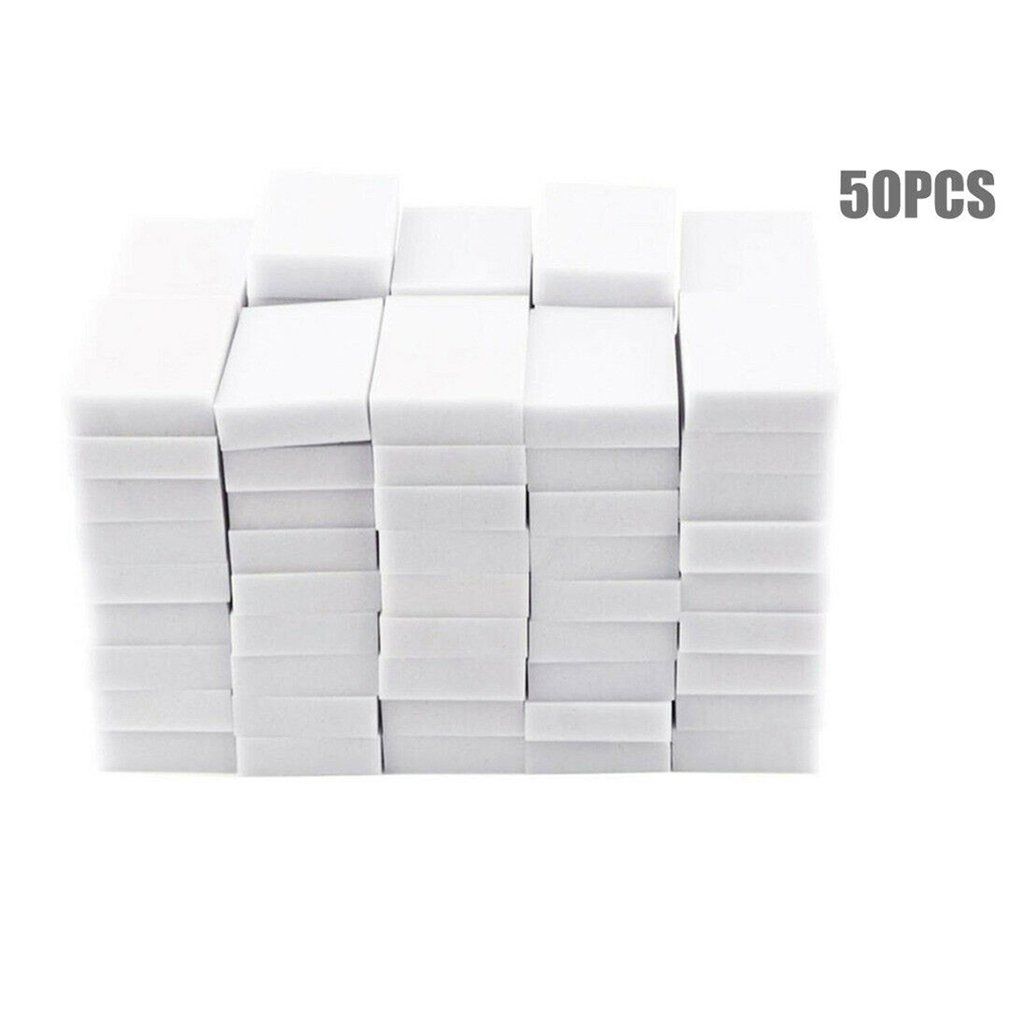 50pcs Magic Sponge Eraser Cleaning Melamine Foam Cleaner Pad Kitchen cleaning sponge car wash sponge Scrub dish sponge - White