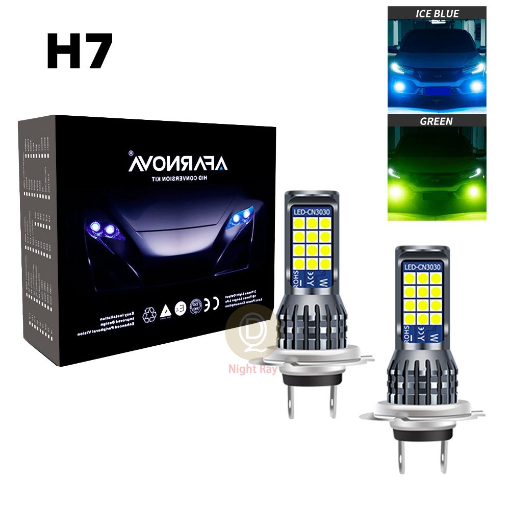 2Pcs LED Car Super Bright H7 light Durable 3030 Chip Canbus Decoding Fog Lamp Turn Signal Lights Bulb（#Ice Blue&Lemon）