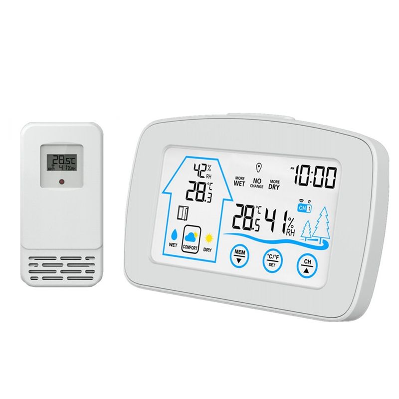 YJ-5003 Press Screen Weather Station Thermometer Indoor Outdoor Sensor  Temperature Humidity Meter Clock A