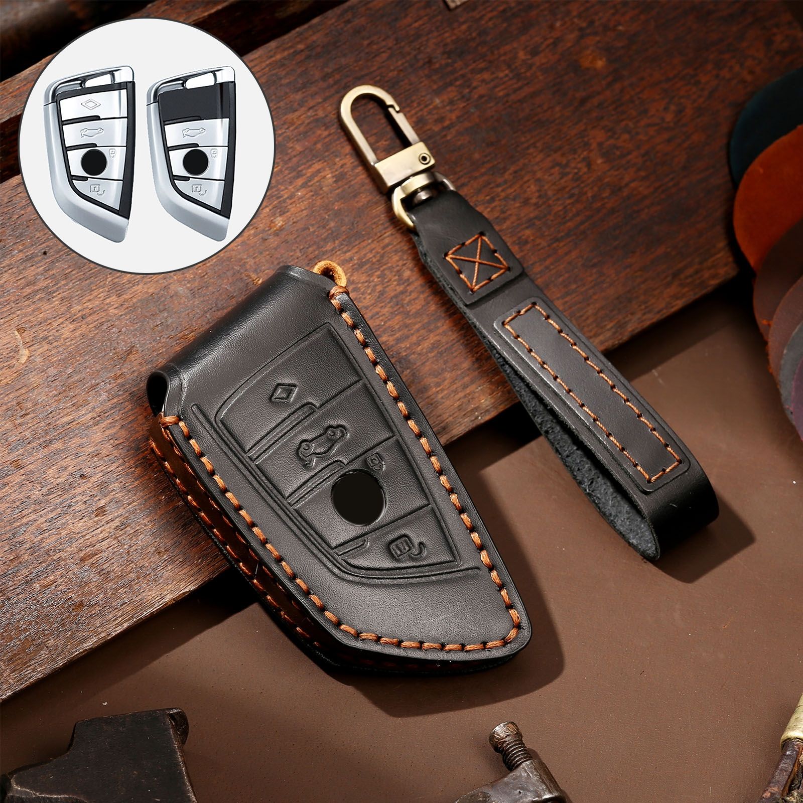 Hallmo Car Cowhide Leather Key Protective Cover Key Case for BMW Blade Style
