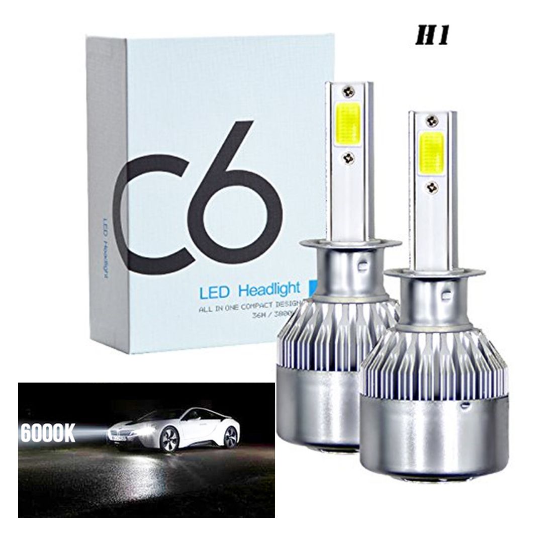 2PCS C6 LED Headlight H1 Car Headlight LED Bulb(model: H1 -6000K)