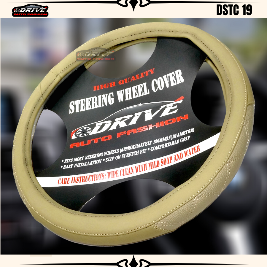 PVC Leather Steering Wheel Cover - Beige DSTC-19