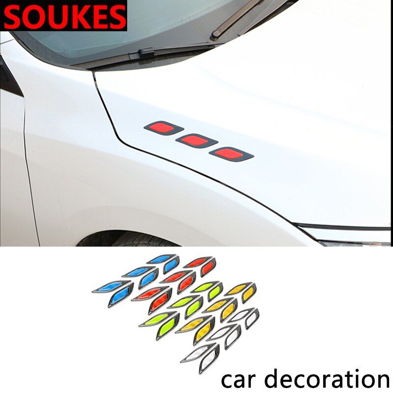 6Pcs Car hood Reflective Strips Sticker For Audi A4 B7 B5 A6 C6 Q5 Honda Civic 2006-2011 Fit Accord CRV Accessories