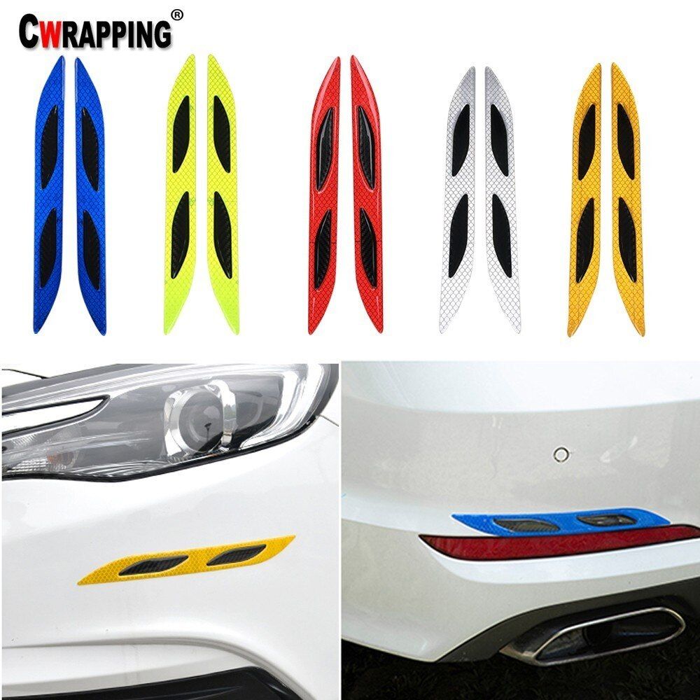 2Pcs Carbon Fiber Auto Front Rear Bumper Reflective Safety Warning Strip Mark Secure Reflector Car Stickers Decals Car Styling