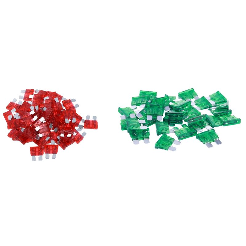 50Pcs Car ATC ATO Blade Fuse Fuse Fuse Red 10A with 30Pcs Vehicle Car 30A 30Amp Green Body Two Prong Blade ATC Fuse