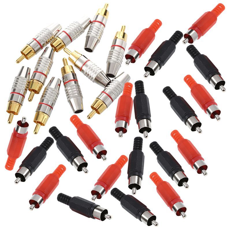 10 Pcs Adapter Audio Coaxial Cable Connector RCA Plug Seamless & 20PCS Solder RCA Plug Male Audio Video Adapter