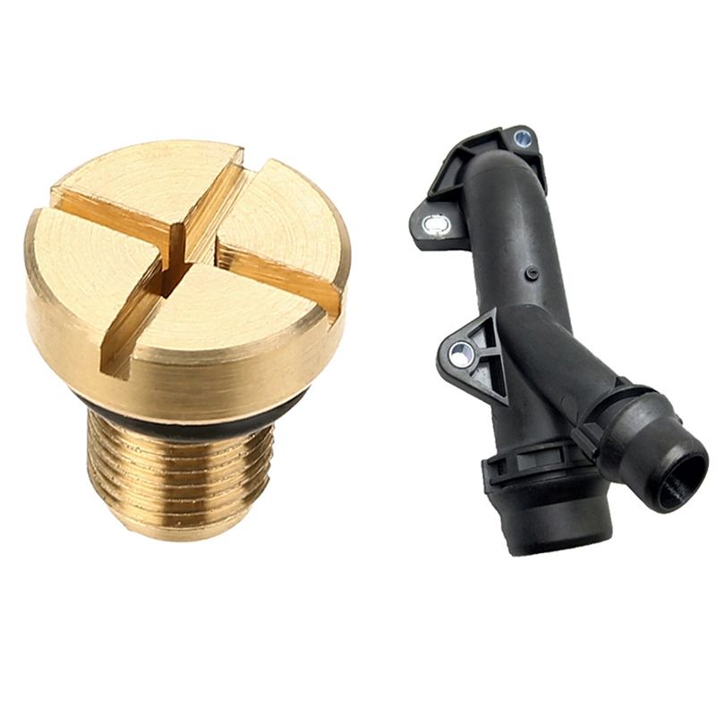 1 Piece Cooling Hose Connector & 1x Radiator Overflow Coolant Expansion Tank Bleeder Screw Gold for BMW E36 E39 E46 Etc