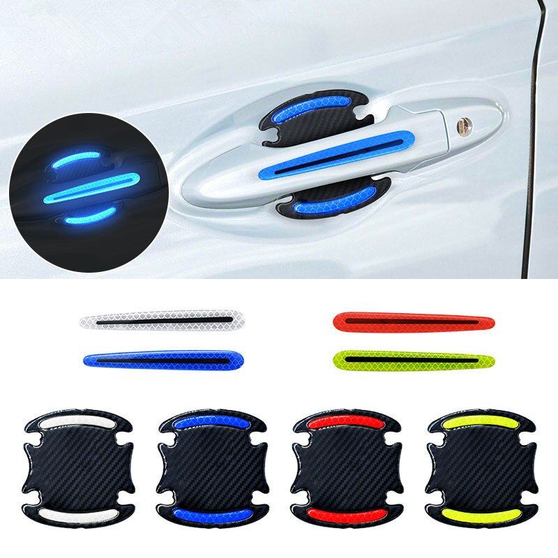 4Pcs Car Stickers Door handle reflective stickers Warning Tape Auto Reflective Strip Driving Safety Mark Warning Car Decoration