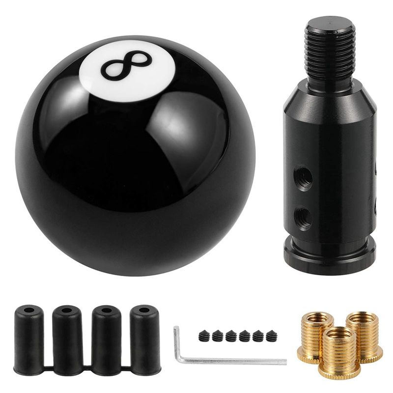 Ball Shift Knob, Billiard Black Round Shifter Knob, Manual Gear Shift Knob with Adapter for Non-Threaded Shift Knob