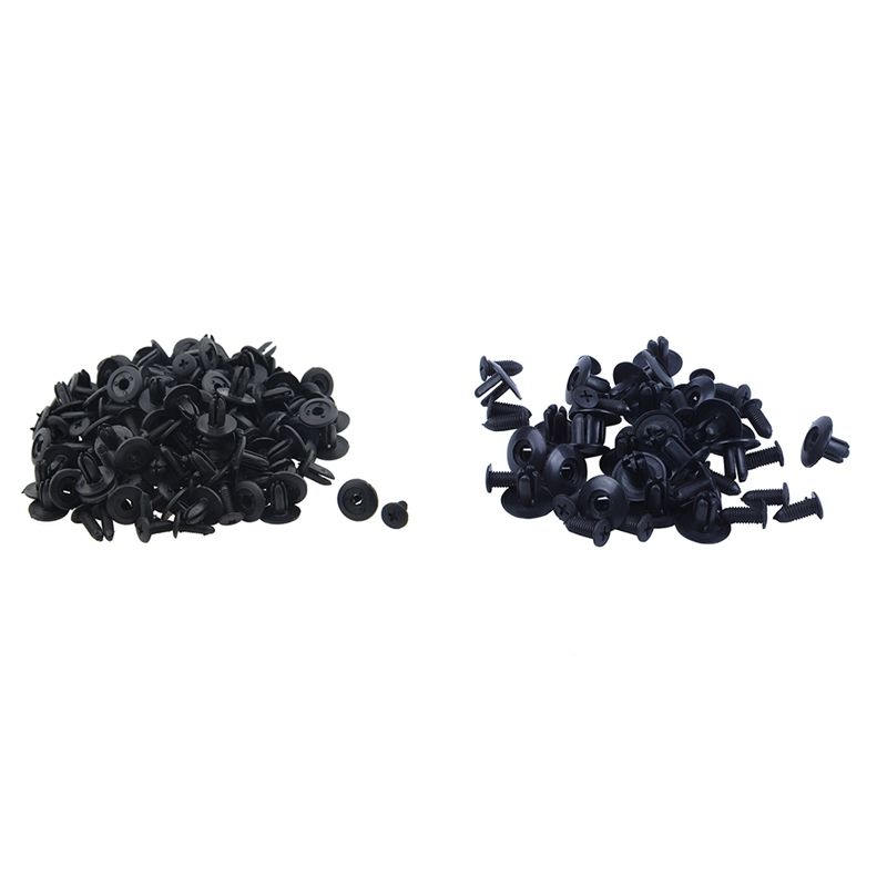125 Pcs Car Fender Push Type Black Plastic Rivets Fastener, 100Pcs 6mm Hole & 25Pcs 8mm Hole
