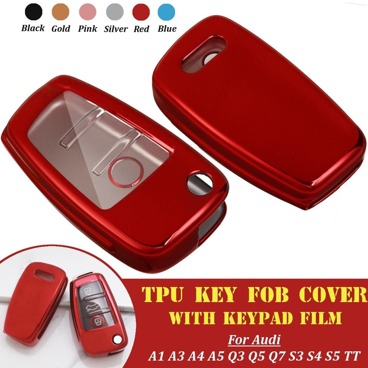 Red Full-Protective TPU Remote Smart Key Cover with Keypad Film For Audi A1 A3 A4 S3