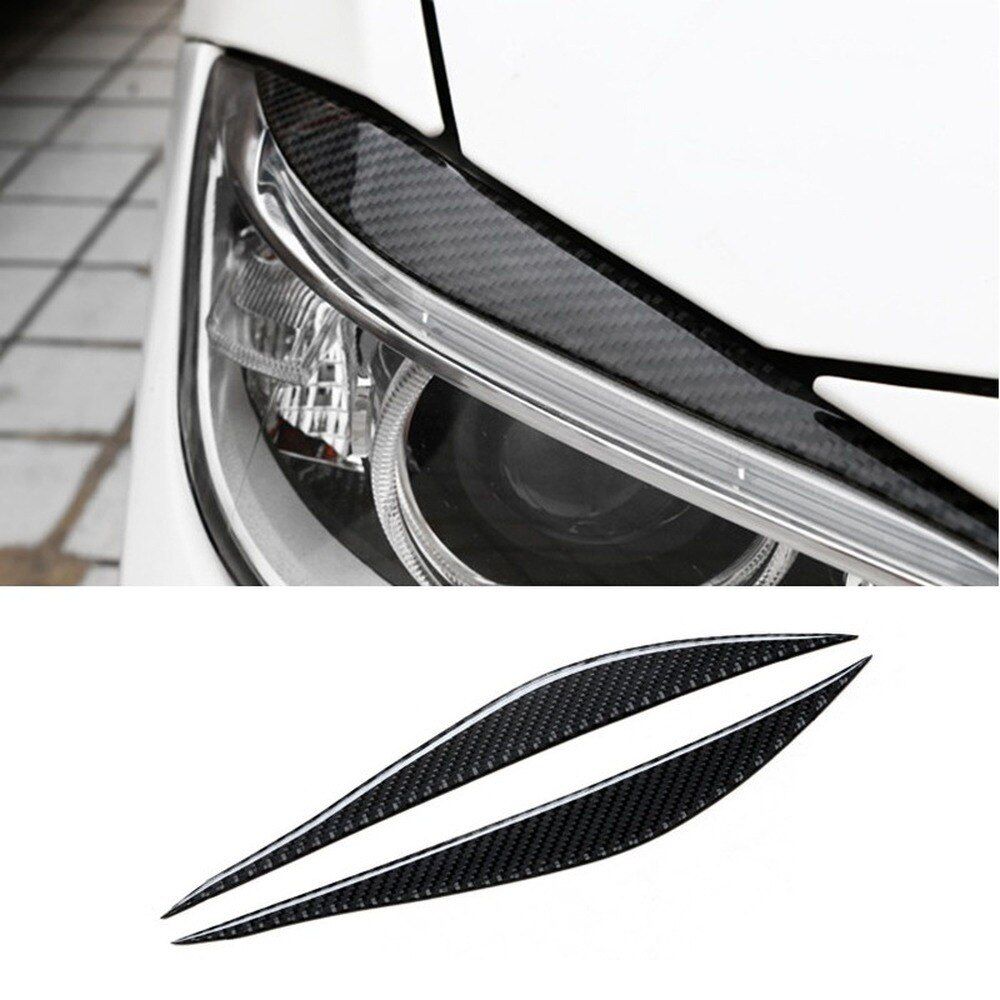 2Pcs Carbon Fiber Car Sticker Headlight Eyebrows Front Headlamp Eyebrows Eyelids Trim Strips for BMW F30 320i 325i 316i 3 series