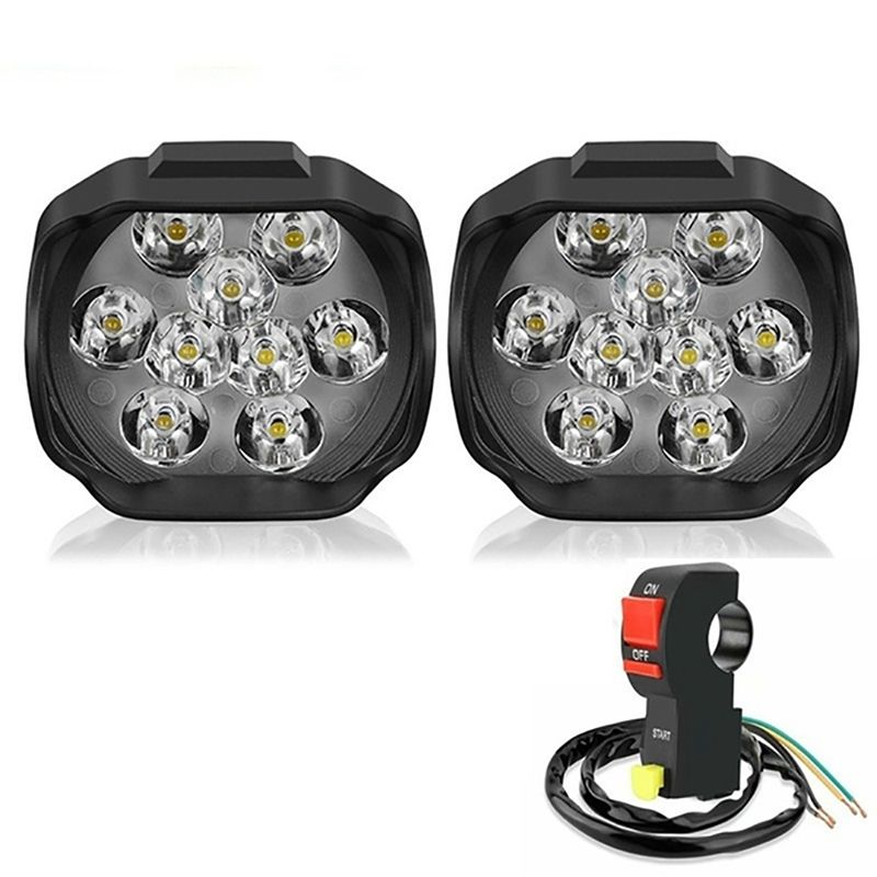 JAERBEE Motorcycle Headlight 9 LED DC12V Super Bright Fog Spot White Work Light Internal Drive for Motorcycles Electric Bicycles