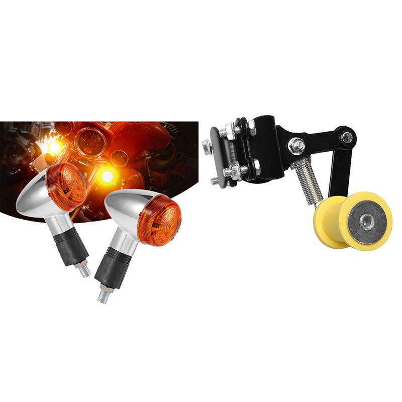 Motorcycle Turn Signals Bullet-Front Rear Lights (2Pcs) with Motorcycle Chain Tensioner Chain Adjuster Bolts in Roller