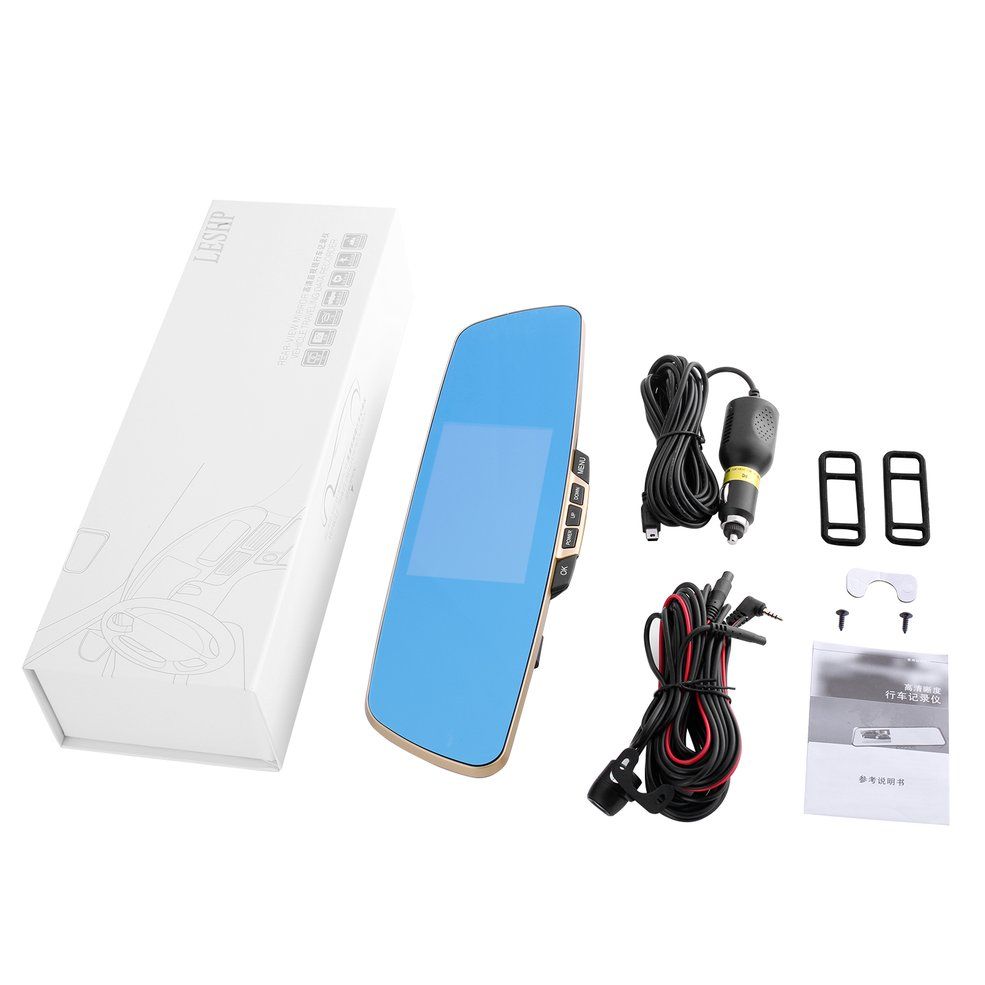 F3C Dual Lens Rearview Mirror Car Recorder 4.3 inch TFT 1080P HD 140 Angle-Black