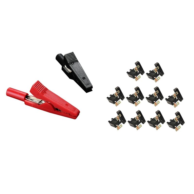 2Pcs Insulated Alligator Clip Connector Clamp Testing Probe Red+Black with 10Pcs Universal Carbon Brush