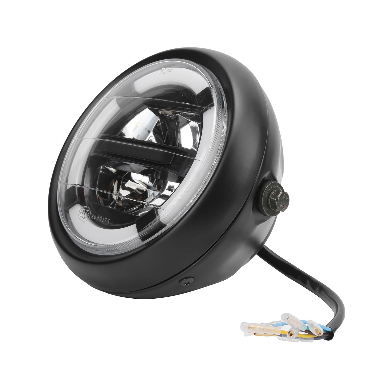 Himeng La 8in Motorcycle LED Headlight Retro Angel Eyes Replacement for Cruiser Choppers Cafe Bobber Racer