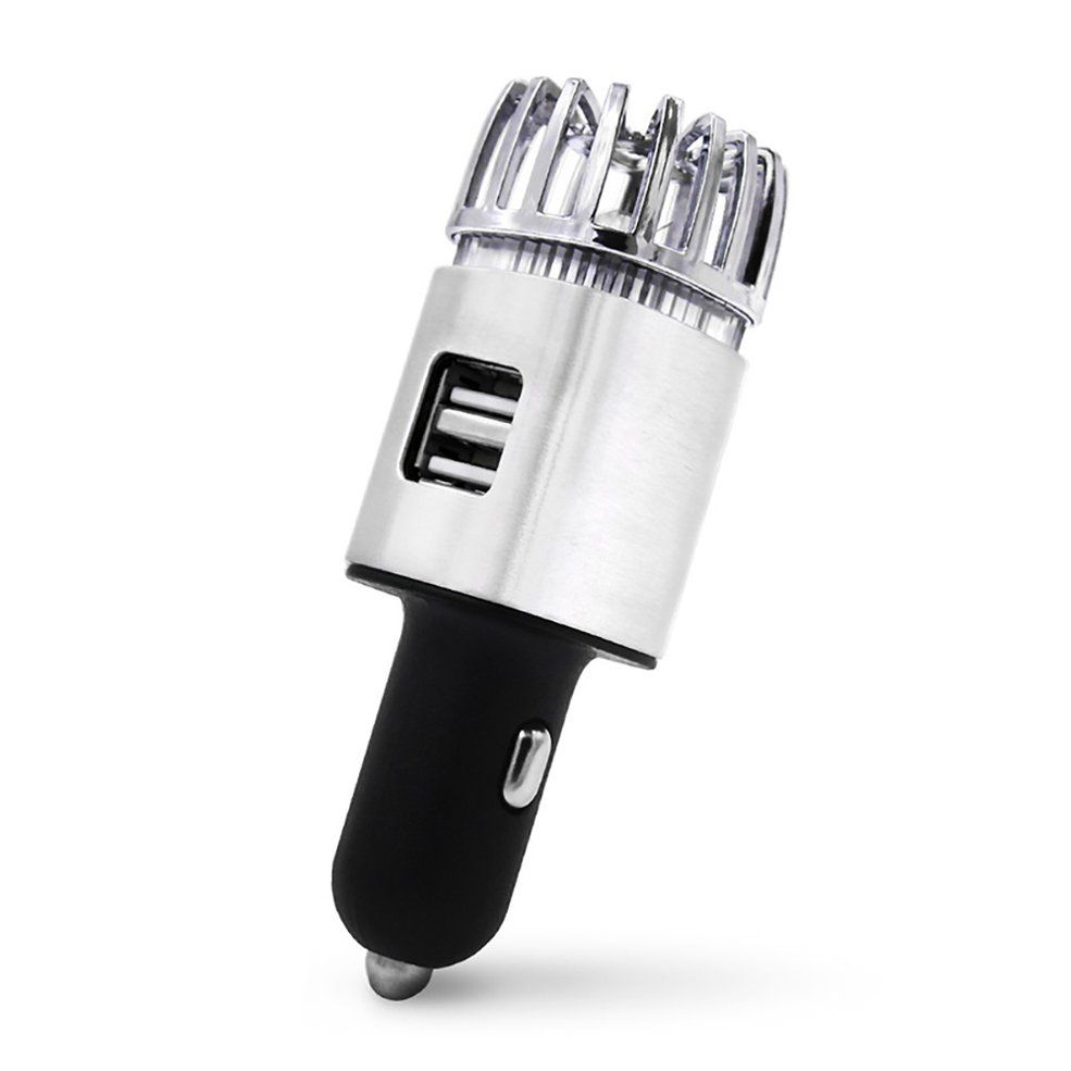 MA Car Air Purifier Ionizer Purifier with Dual USB Charger Air Freshener-Silver
