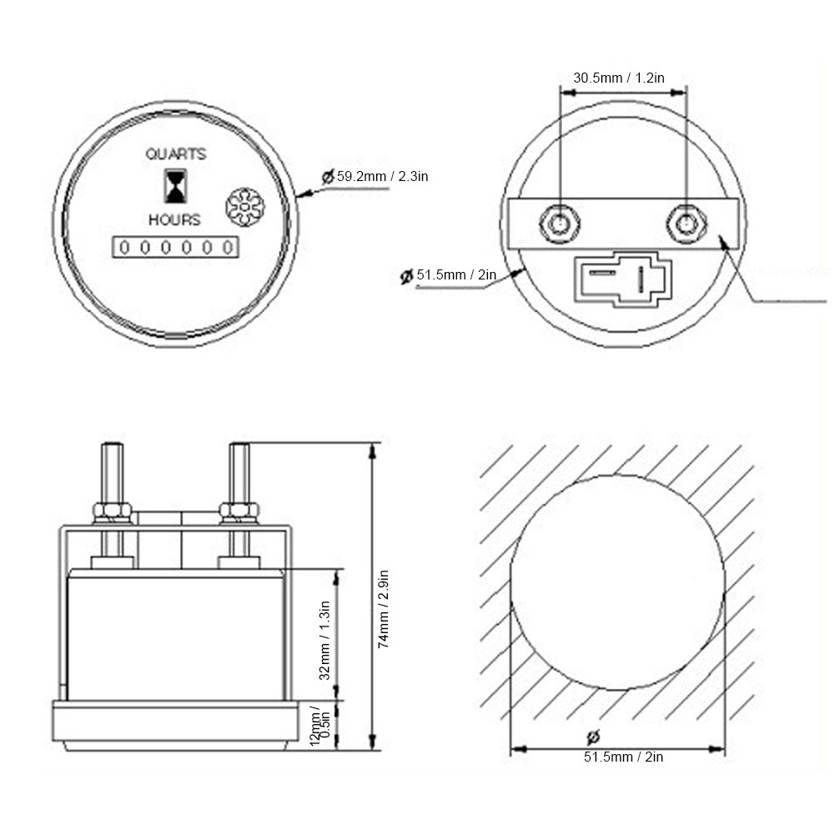 Car Parts LCD Display Digital Hour Meter for Engineering Vehicle Generator 0-999999.99 Hours