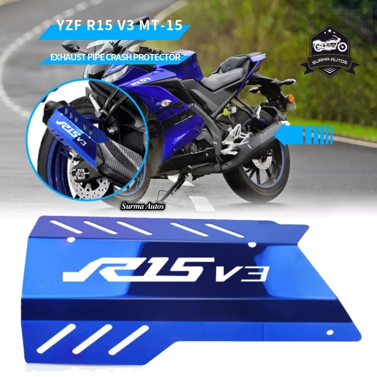 YAMAHA R15 V3 Motorcycle Silencer Protection Cover (BLUE COLOR)