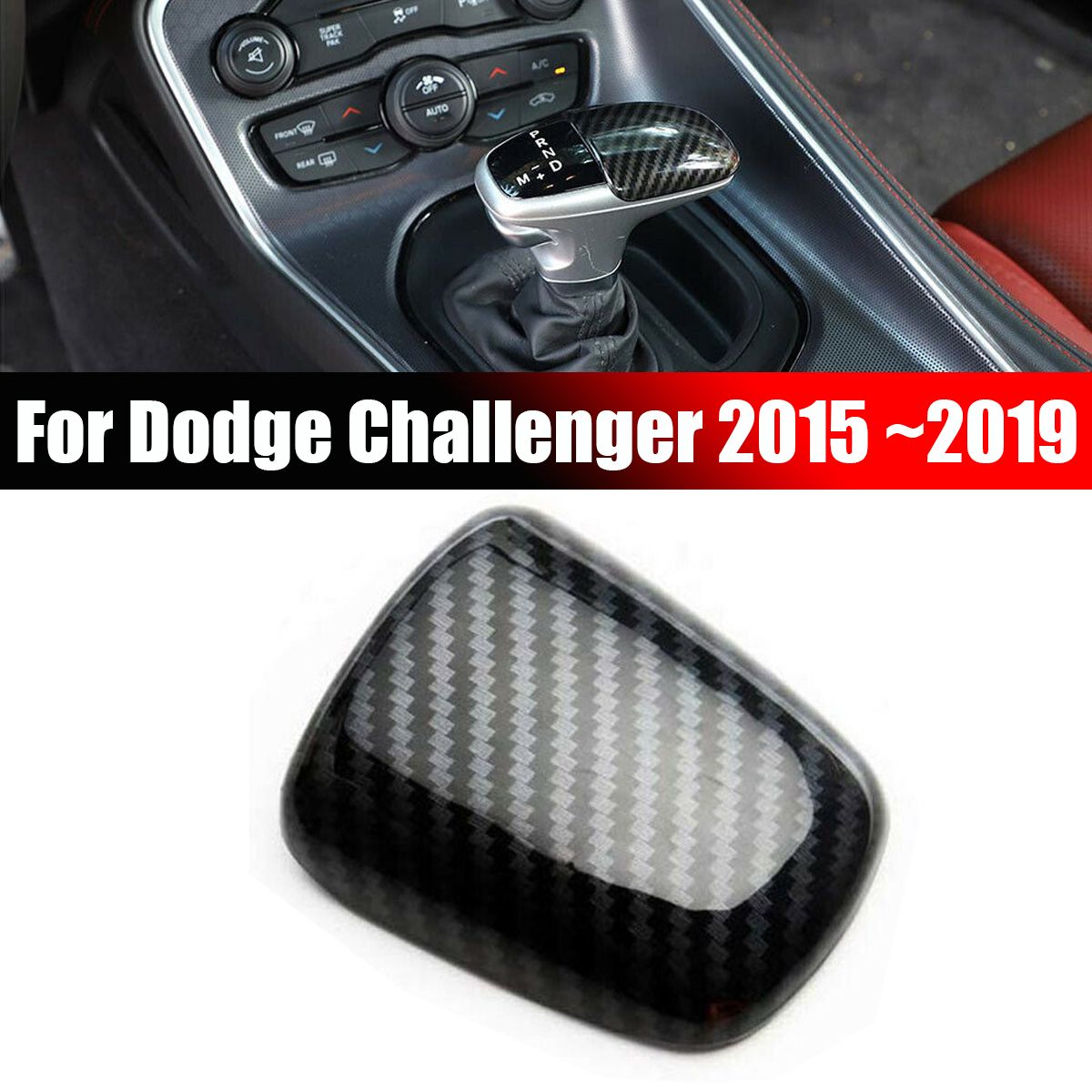 Car Accessories Carbon Fiber Style Gear Shift Knob Cover Trim For Dodge Challenger 2015~2019