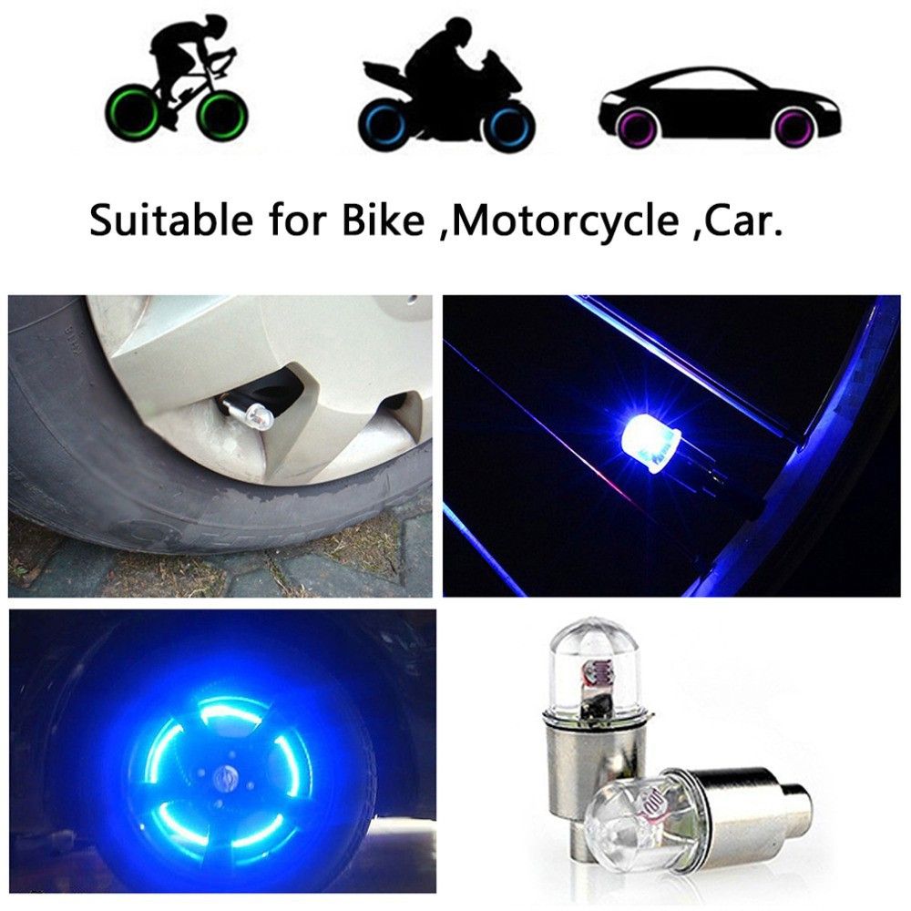 2PCS Multicolor LED Tyre Tire Valve Caps Bike Car Motorcycle Neon Light(model:Colorful)