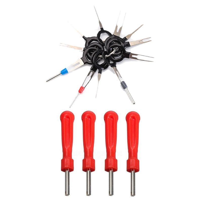 BRADOO- 11PCS Car Plug Circuit Board Wire Harness Terminal Extraction Pick Connector with 4PCS Tyre Valve Core Repair Tool