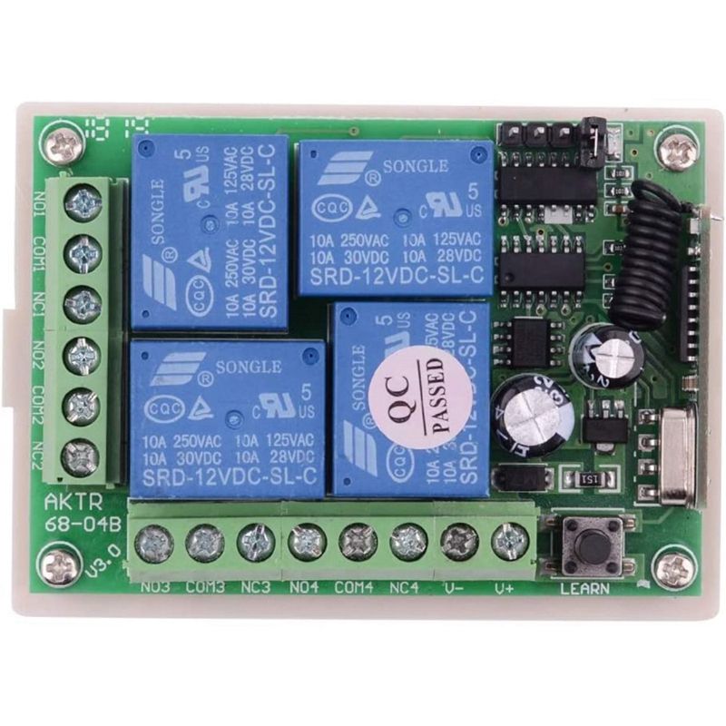 XHHDQES DC 12V Wireless Remote Relay Switch 4 Channel 433Mhz Wireless Transmitter with Remote Receiver, 12V Momentary Switch