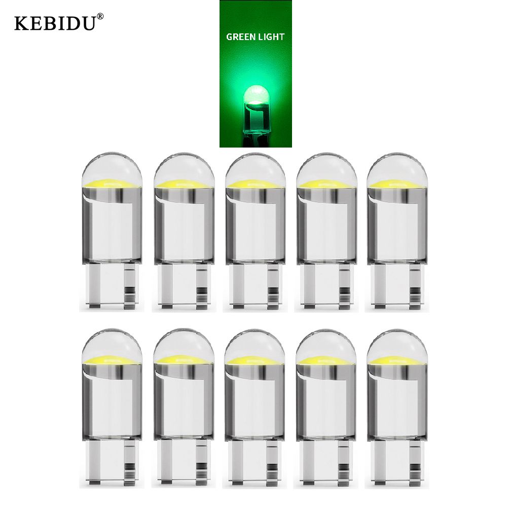 Kebidu 10PCS/Lot T10 COB W5W DC 12V Car Interior LED Wedge Door Instrument Side Bulb License Plate Lamp Dome Light - Green Light