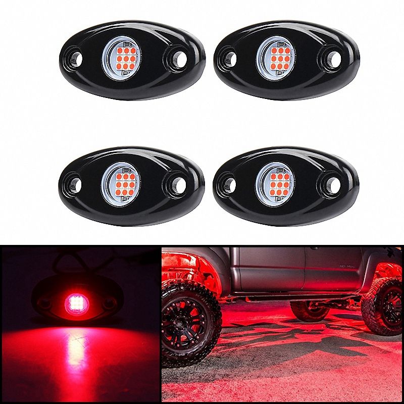 4 Pods LED Rock Lights Kit Waterproof Underglow for Jeep Truck-Red