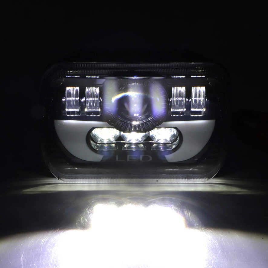 LED Headlight 5x7in Universal 90W Square Light High/Low Beam Headlamp Waterproof
