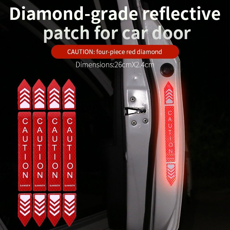 BEZIEL 4PCS Car Door Anti-Collision Reflective Stickers Waterproof Sunproof Door Opening Warning Stickers Anti-Scratch Door Reflective Stickers Car Accessories Safety Anti-Collision Strips