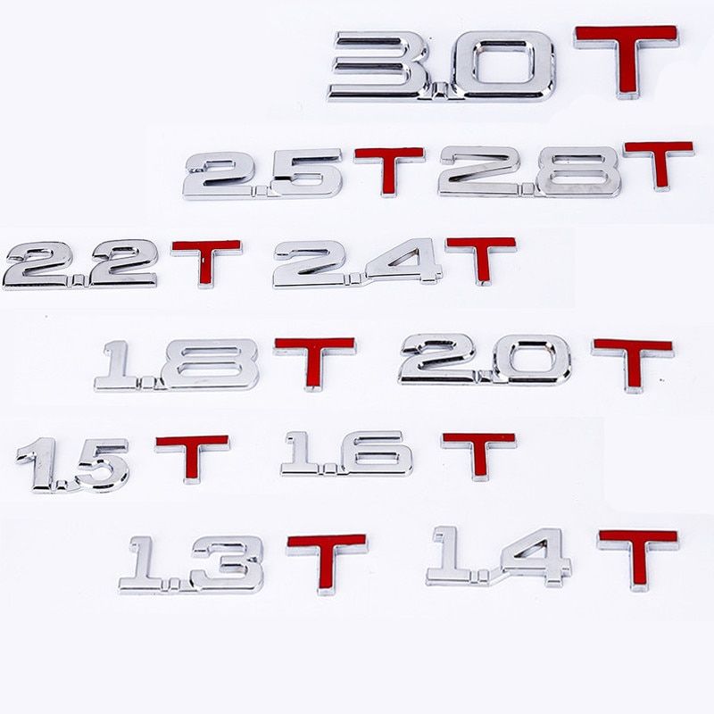 Car Metal Chrome 3D 4WD Displacement 2.0 T 1.8 T 3.0 T Turbo Engine Rear Trunk Emblem Badge Decals Auto Tail Sticker