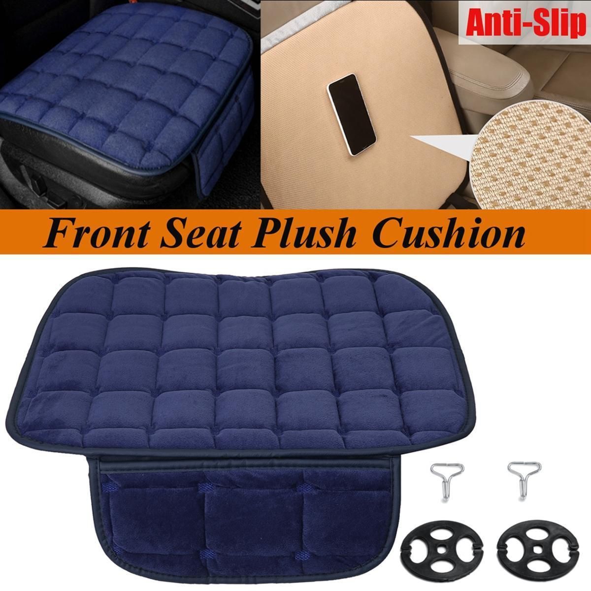 Car Front Seat Plush Cover Kit Breathable Cushion Black/Beige/Coffee/Blue(Blue)