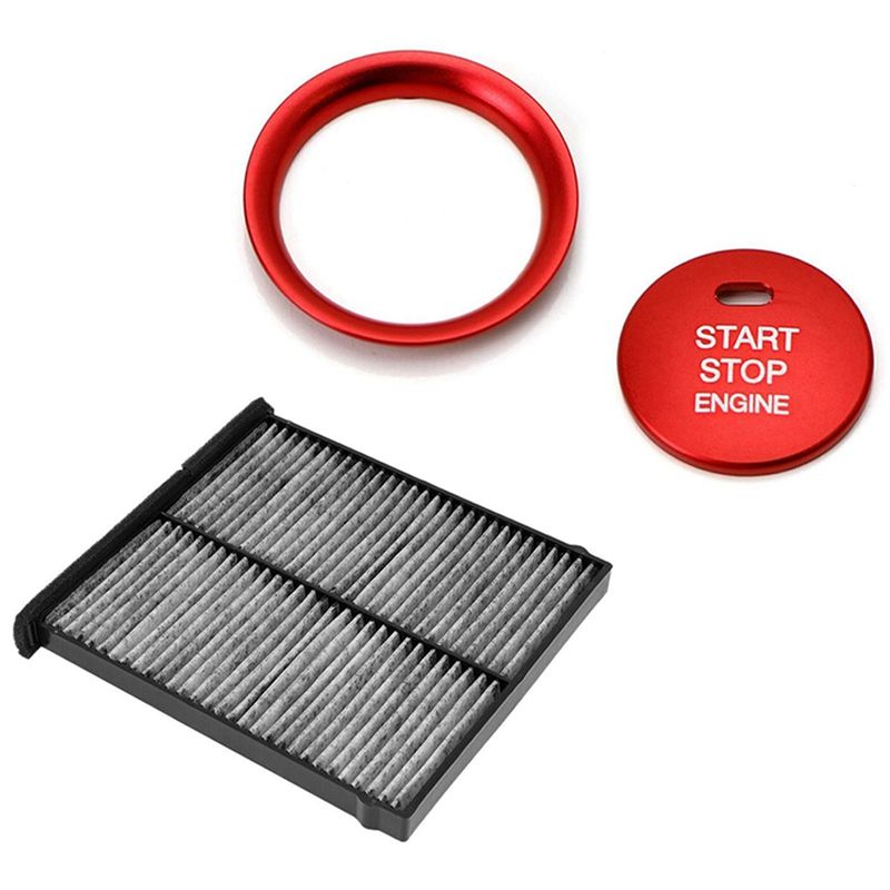 2 Set Car Accessories: 1 Set Keyless Engine Push Start Button Ring & 1 Pcs Air Filter Air Conditioning System Filter