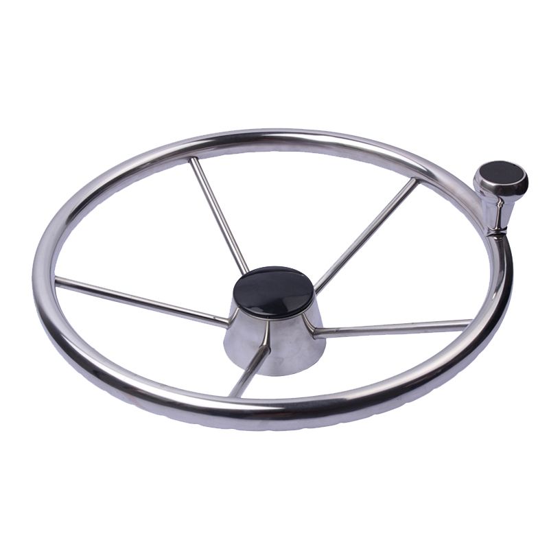 2X 13-1/2 Inch Boat Steering Wheel Stainless 5 Spoke 25 Degree with Knob Heavy Duty Marine Boat Marine for Marine Yacht