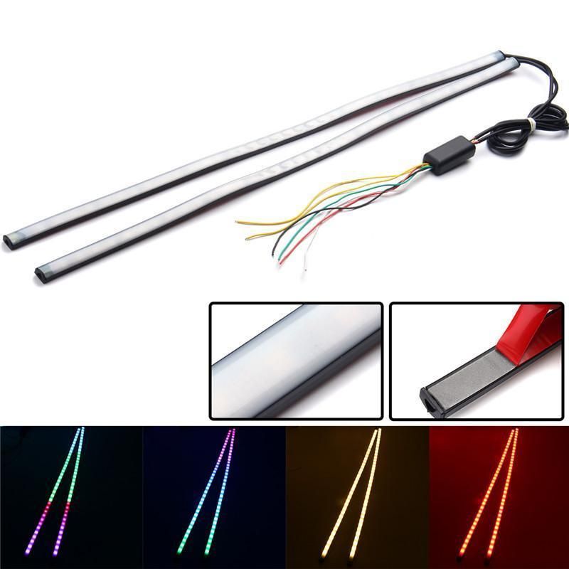 1 Drag 2 RGB Car Lights Decorative Lamp 5050 36 LED 60CM Car Flexible Light Strip Atmosphere Colorful Lamp White Shell Cool