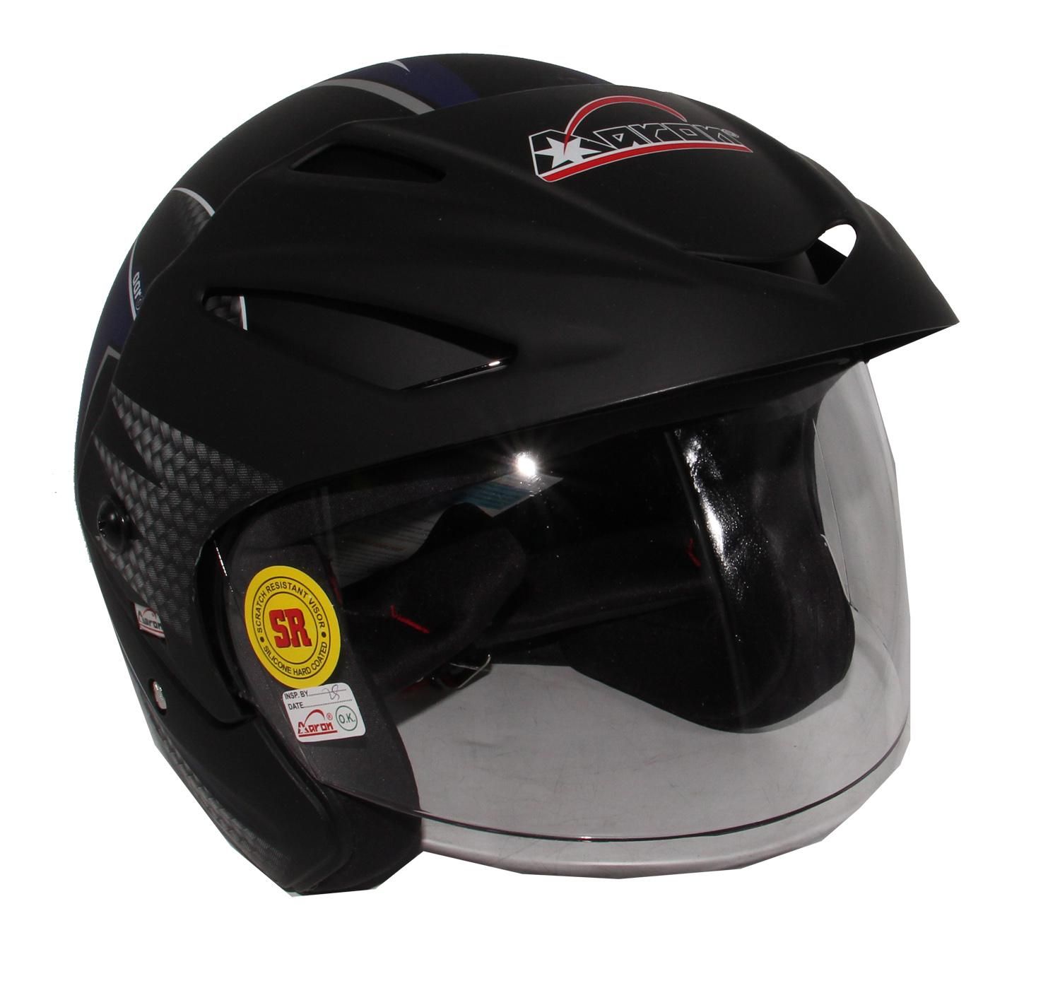 Aaron Apex Decor Open Face Helmet Black Blue for Men Women
