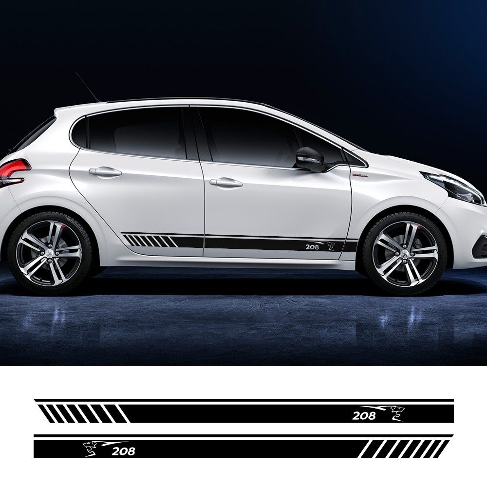 For Peugeot 308 208 206 307cc 3008 2008 Car Styling Body Sticker Door Skirt Stripe Decal Sport Racing Auto Vinyl Car Accessories