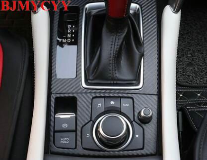 BJMYCYY 2PCS/SET Automobile gear panel carbon fiber stickers for mazda 6 Atenza mazda 3 Axela CX4 2017