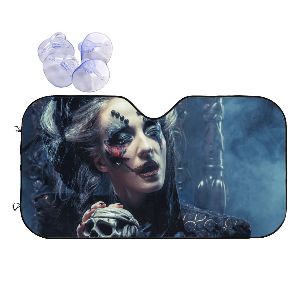 Young Beautiful Witch Sunshade Windscreen Halloween Horror Skull Novelty Car Front Window Visor 70x130cm Sun Visor Car-covers-W 140cm  H 76cm