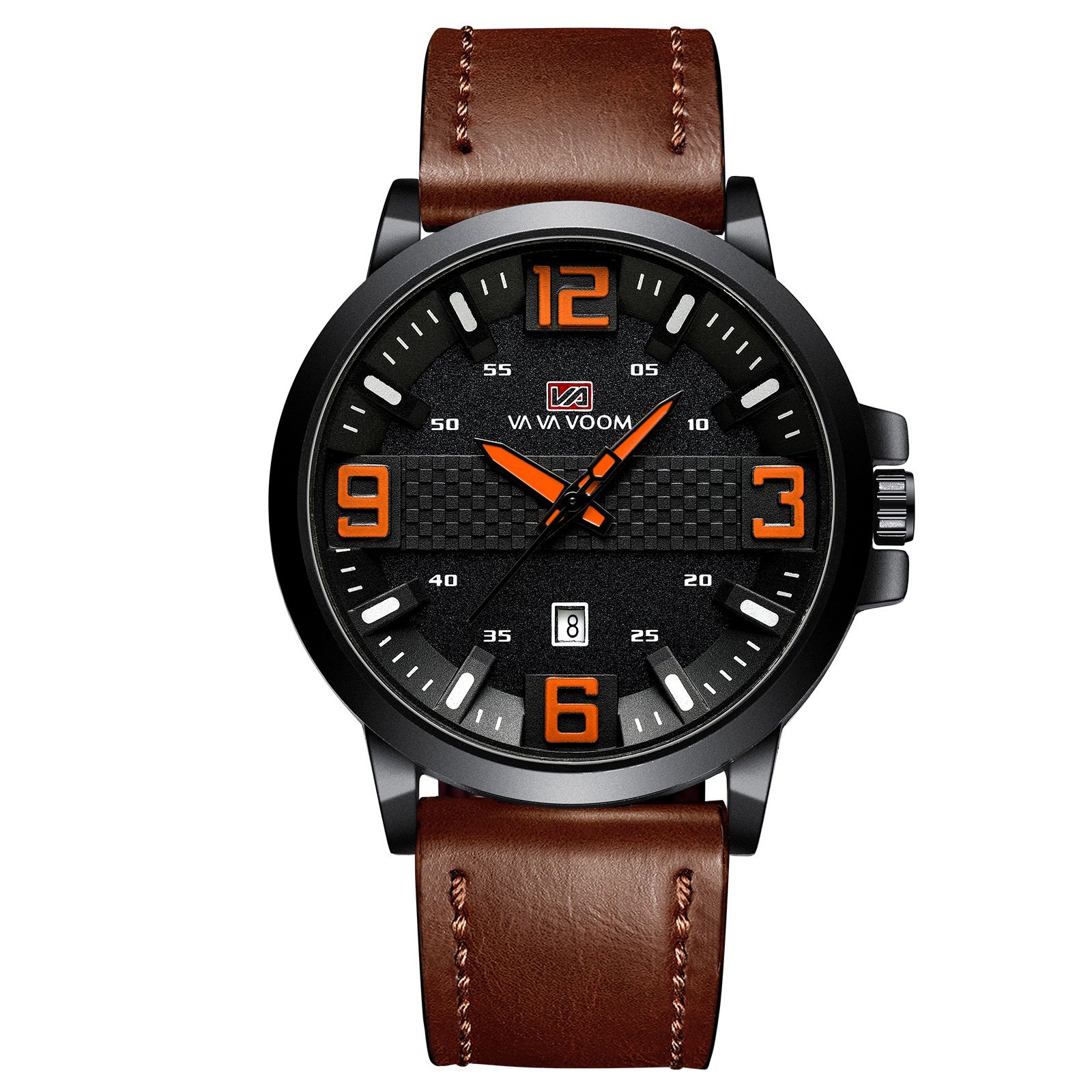 VA VA Voom Brand (VA-217) Luxury design waterproof calendar leather Strip Wristwatches for Men