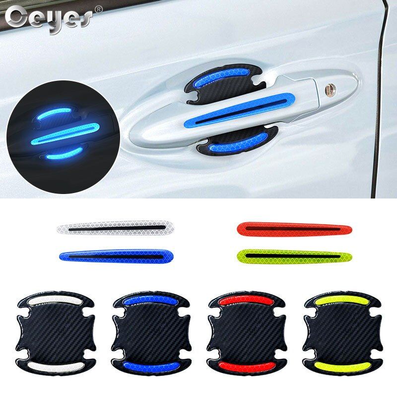 Ceyes 4pcs Car Accessories Door handle Sticker Decal Warning Reflective Tape Auto Reflective Strips Driving Safety Mark Styling