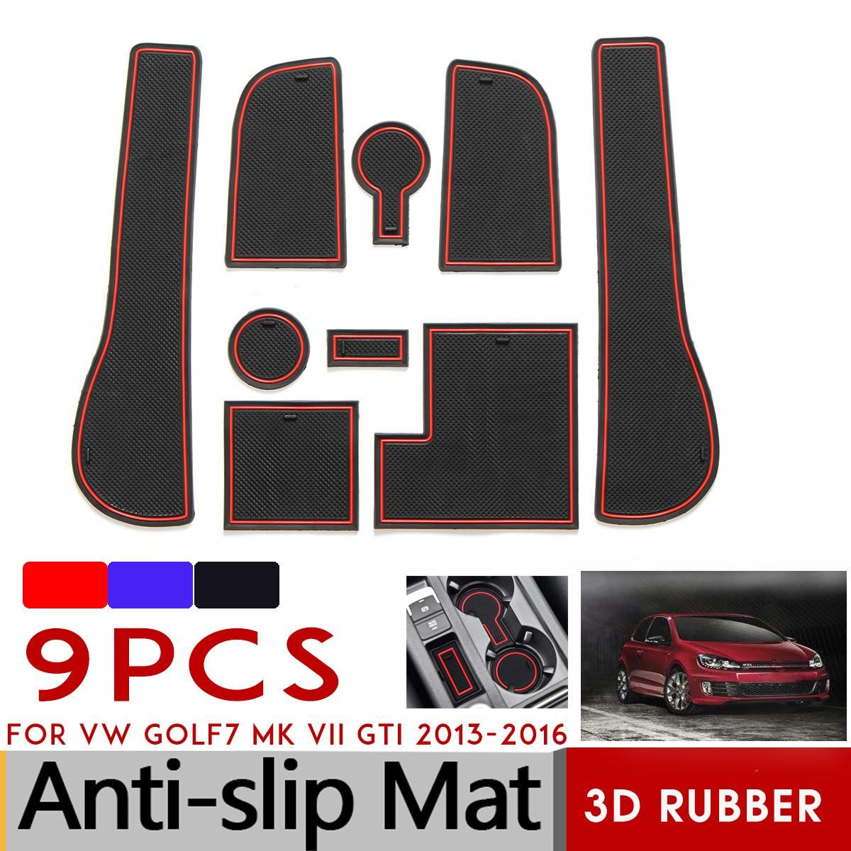for your motor 9 PCS Gate Slot 3D Rubber Mats Accessories for VW Golf7 MK VII gti 2013-2016 -Red