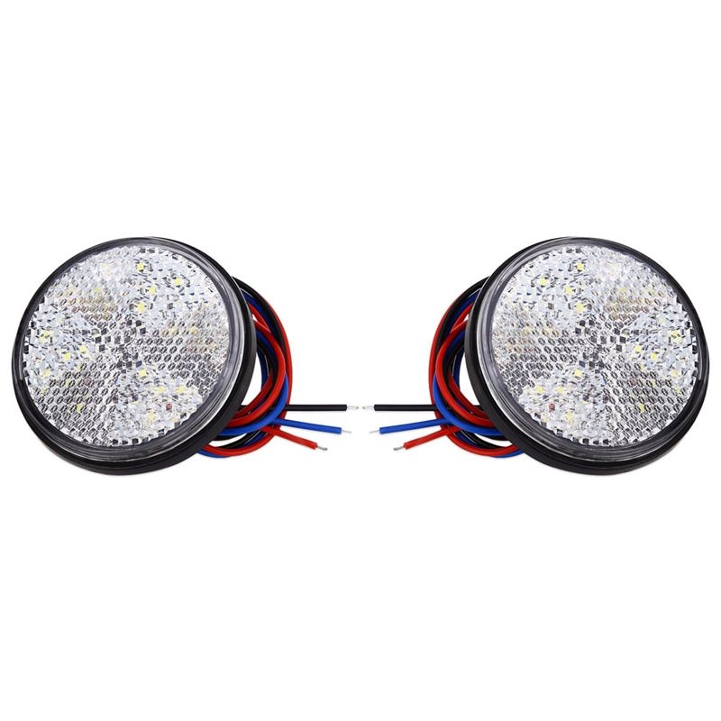 White 24 SMD Car Round Tail Light Turn Signal Light Round Car LED Reflector Truck Side Warning Light Bulb