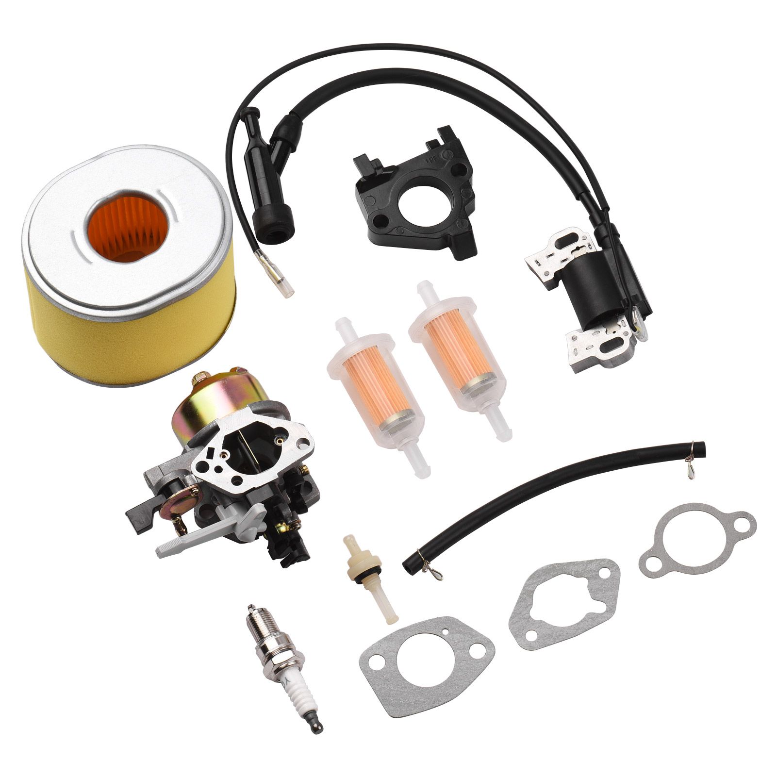 Carburetor Kit with Carb + Ignition Coil + Air Filter + Fuel Filter + Sparking Plug Compatible with GX390 GX340 GX240 GX270 Engine Generator Replacement Parts