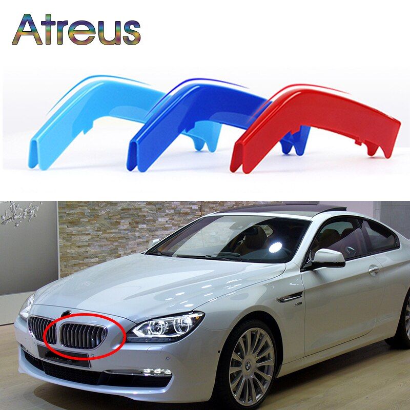 3pcs 3D Car Front Grille Trim Strips Cover Motorsport Stickers For BMW 6 Series F06 F12 F13 G32 M Power Performance Accessories