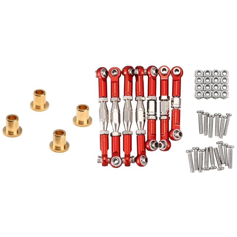 for WLtoys 144001 1/14 Metal Linkage Servo Pull Rod Steering Tie Rod Set,Red & 4WD Metal Chassis 6X5.2 Flange Bushing