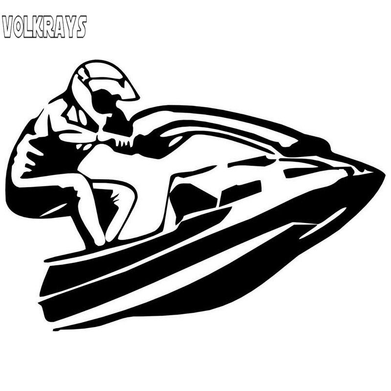 Volkrays Personality Car Sticker Jet Ski Boat Accessories Waterproof Cover Scratches Vinyl Decal Black/White,10cm*14cm