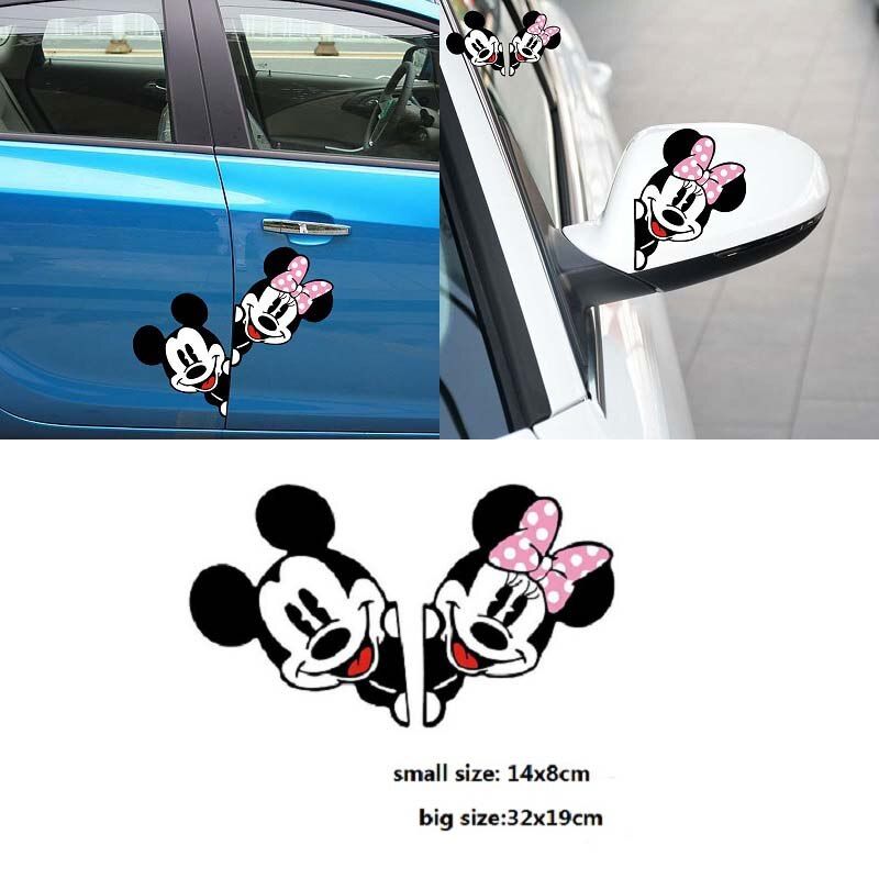 New Funny Car Sticker Cute Mickey Minnie Mouse Peeping Cover Scratches Cartoon Rearview Mirror Decal For Motorcycle Vw Bmw Ford